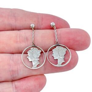 Estate Sterling Silver 925 Mercury Dime Coin Dangle Earrings 90% Silver